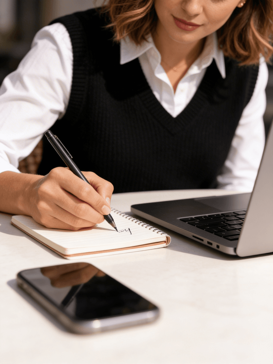 Profissional registrando anotações de atendimento